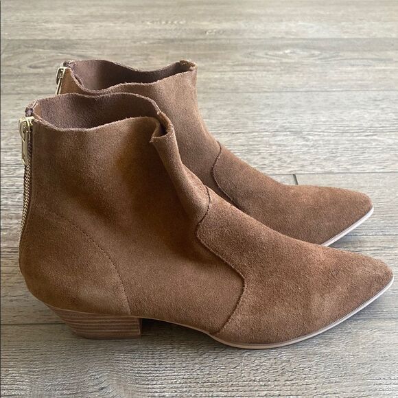 Steve Madden Brown Suede Cowgirl Ankle Boots w Wooden Block Heel - Picture 2 of 10